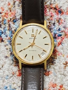 Authentic Vintage Zenith Gold Plated Date Automatic Cal 2572PC Spares Parts Repairs - 34mm
