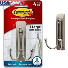 Bathroom Double Wall Hook Adhesive Mount Reusable Holds 4lbs Easy Clean Removal