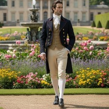 Men's Blue Wool Regency Tailcoat, 18th Century Victorian Coat