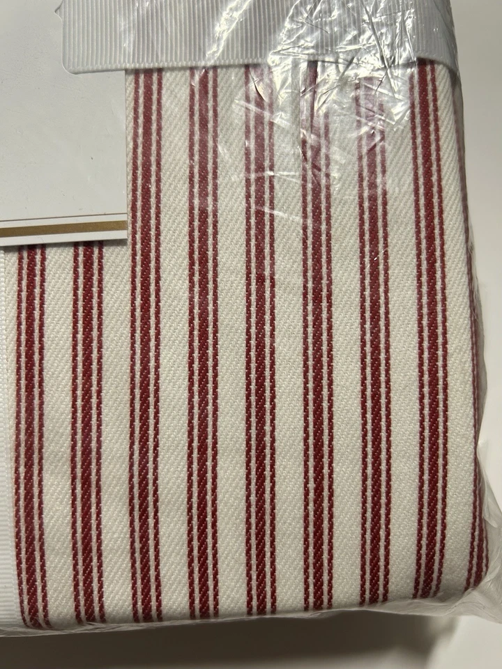 Pottery Barn Red And White Ticking Stripe Ruffled Shower Curtain - 72x72 Inches - Image 4 of 4