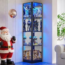 Gurexl Corner Display Cabinet with Glass Doors , Curio Cabinet with LED Lights