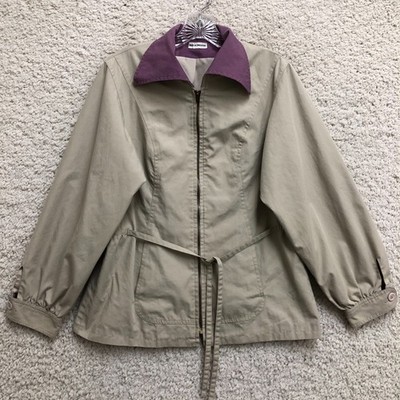 VINTAGE Rain Shedder Jacket Medium Adult Brown Full Zip Waist Tie Outdoor Womens