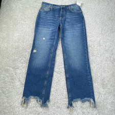 Free People Maggie Mid Rise Straight Jean Distressed Womens 25