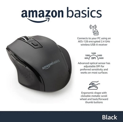 Amazon Basics Ergonomic 2.4 Ghz Wireless Optical PC Mouse, 5 PACK!!!!