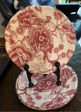 VTG SET 4 JOHNSON BROTHERS ENGLISH CHIPPENDALE ROSE  BREAD  BUTTER PLATES RED 