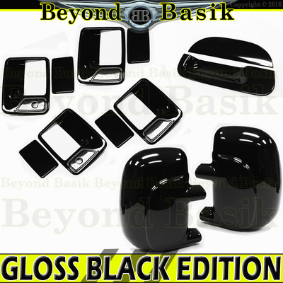 1999-2007 Ford F250-F550 Crew GLOSS BLACK Door Handle COVERS+Mirrors+Tailgate