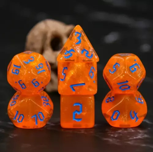 Shimmering Orange/Blue Dice Set | Poly RPG DnD Dungeons Dragons AD&D d20
