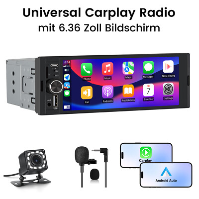 6,36'' 1DIN Autoradio Wireless CarPlay Touchscreen BT 5.0 USB FM ANDROID AUTO USB
