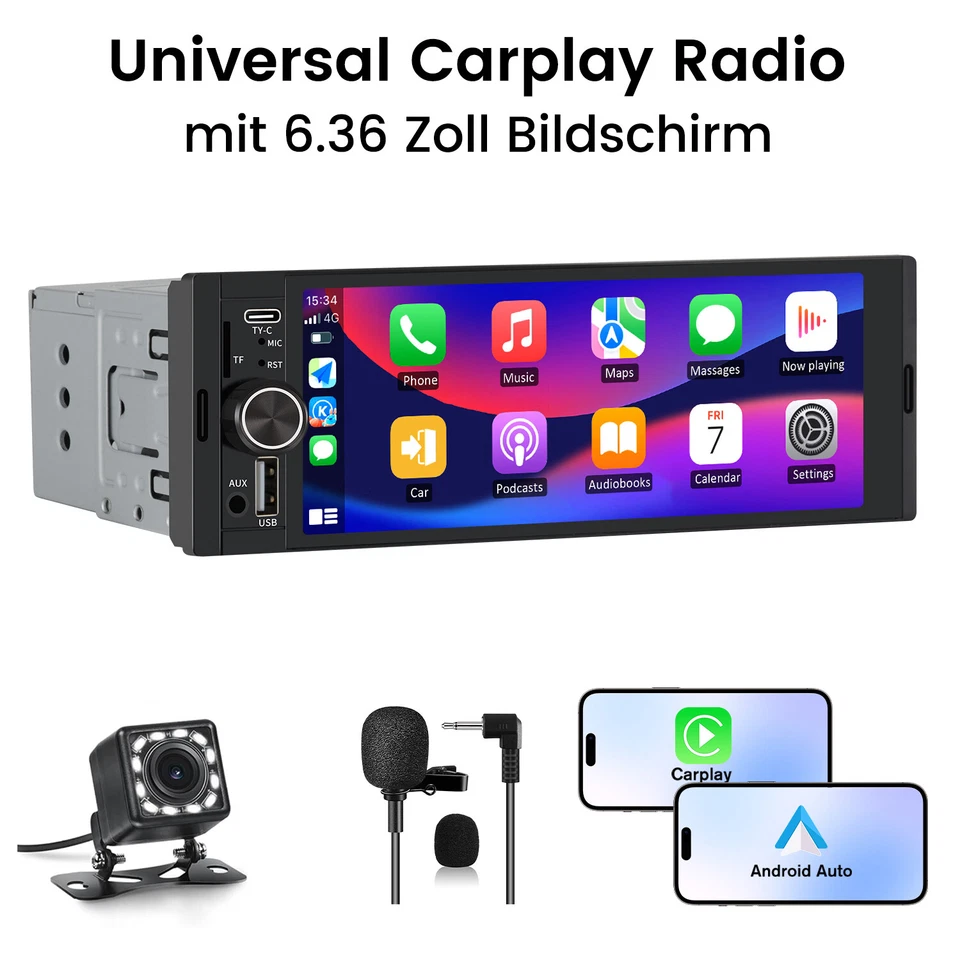 Apple Carplay Autoradio 1 DIN GPS Navi Android Auto RDS WIFI USB Mit Bildschirm - Bild 2 von 4
