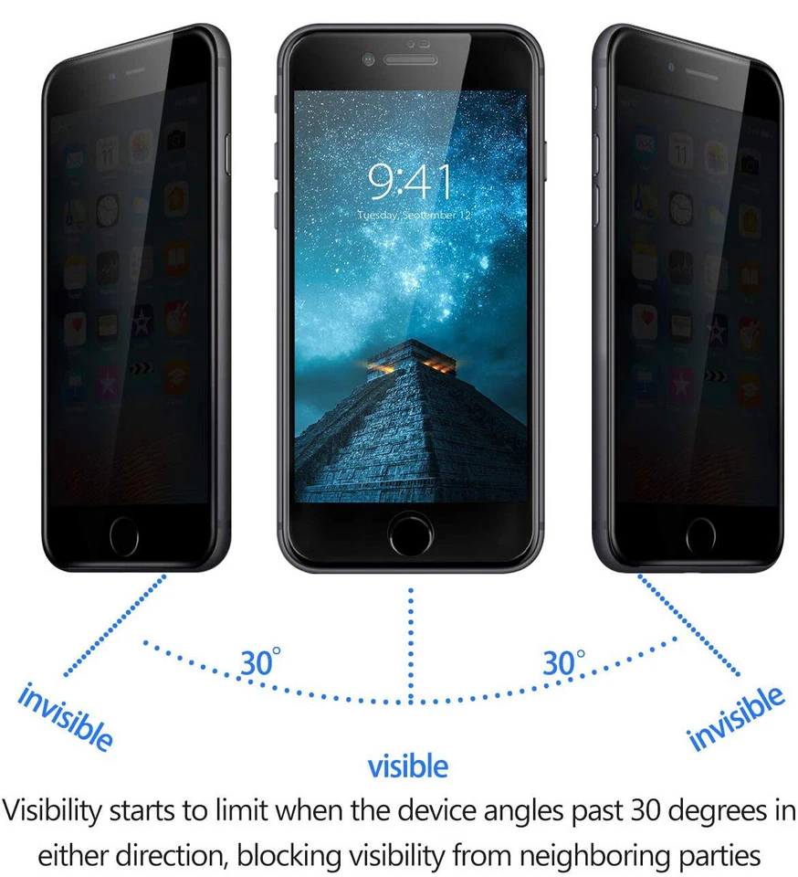 For iPhone 8 7 6s 6 Plus SE 2022 3D Tempered Glass Privacy Screen Protector X2 - Image 2 of 4