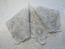 Vintage Light Gray Wedding Hankie Embroidered Open Thread Work