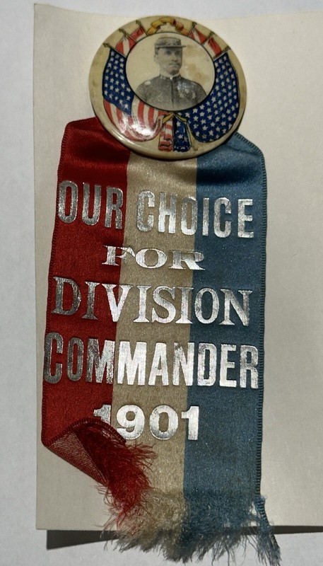 Antique 1901 FireFighter Our Choice for Division Commander Celluloid Pin Ribbon