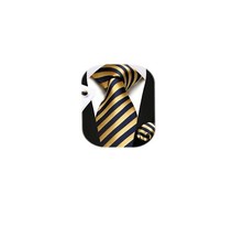 Mens Stripe Tie Set Gold Navy Blue Ties Silk Tie and Pocket Square Set Twill ...