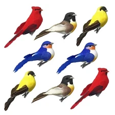 Song Bird Clip-On Ornaments - Assorted Artificial Birds with Flocked Bodie #3651