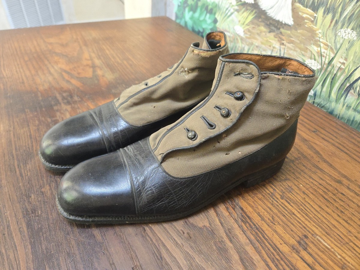 Vintage 1930s Mens Shoes Antique Victorian Edwardian Mens Button