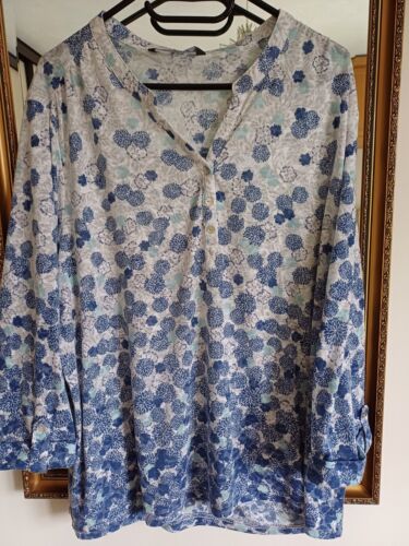 Ladies Blue, White, Green Floral Top/blouse/ Shirt UK 24 By Bon Marche  - Afbeelding 1 van 9