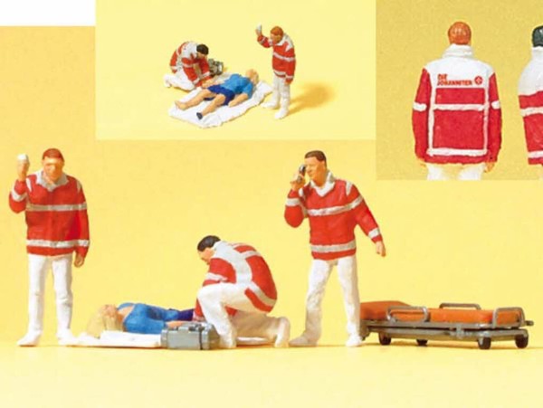 Preiser 10543 SanitäTer Verletzte Auf Decke 4 Figuren Rettungsdienst H0 Neu-image