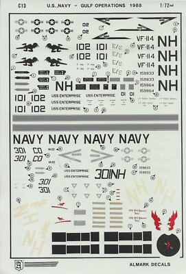 AKC13 Almark Decals 1:72 A-7E Corsair II & F-14A Tomcat Persian Gulf 1988