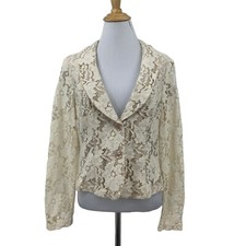 Cabi Cluny Lacy Blazer Womens 6 Beige Sheer Sleeve Lined Cropped Lined Jacket