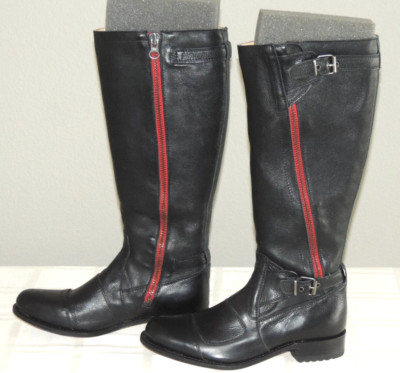 SENDRA Riding Tall Womens Blk Leather Side Zip Buckle Boots Goodyear Welt 7W 8M