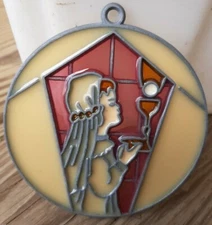Vintage Suncatcher Girl Receiving Communion Window Decoration Ornament Religious