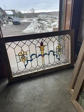 SG4891 antique stained and textured glass Transom Window 22.25 x 38.75