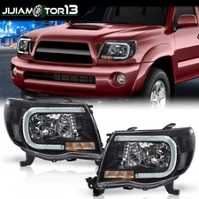 1 Pair Black LED Tube DRL Headlights Fit For 2005-2011 Toyota Tacoma