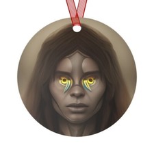 Sci-Fi Cyborg Synth Human Face with Futuristic Eyes Halloween Holiday Ornament