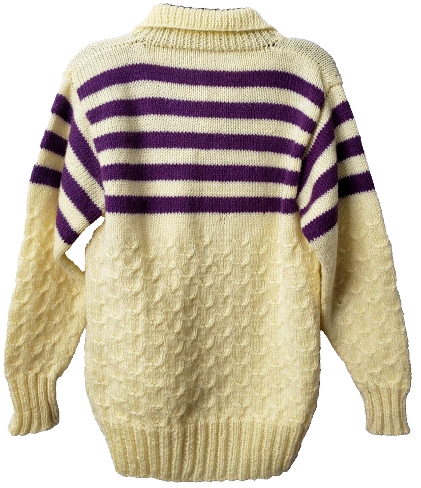 Suéter Polo Vintage Tejido a Mano 8 10 Rugby Manga Larga Púrpura Rayas Preppy Años 80 Foto 2 de 4