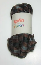 100g skein Katia RIZOS ruffle knitting yarn #98 BLACK GREY BROWN with Pattern