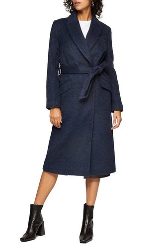 TOPSHOP Manhattan Long Belted Coat Wool 