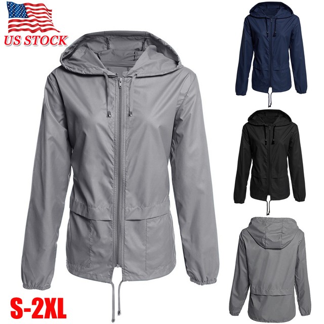 Women Mens Rainproof Hooded Jacket Lightweight Waterproof Windproof Casual Outdoor Windbreaker Outwear
