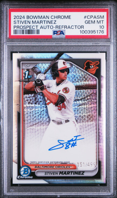 2024 Bowman Chrome 1st Auto #CPA-SM Stiven Martinez Refractor Auto /499 PSA 10