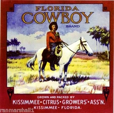 Kissimmee Florida Cowboy #2 Orange Citrus Fruit Crate Box Label Art Print