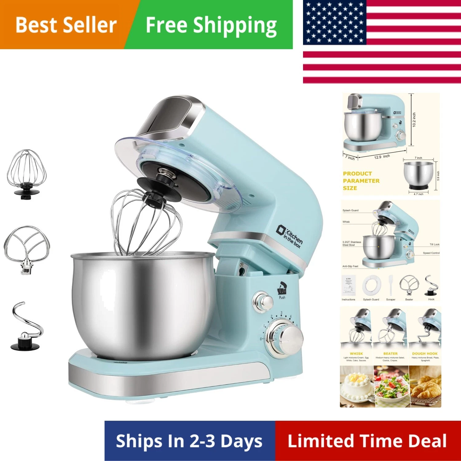 Stand Mixer,3.2Qt Small Electric Food Mixer,6 Speeds Portable Lightweight Kit...