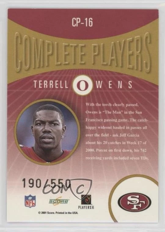 2001 Score Select Complete Players /550 Terrell Owens #CP-16 HOF - Image 2 of 2