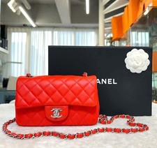 CHANEL Lamb Classic New Mini Flap Bag Red/Silver Crossbody A69900 148576641