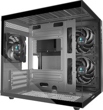 MATX PC Case,270  Panoramic Tempered Glass Panel Gaming Case,3 Fans Black