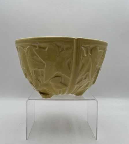 McCoy Pottery Planter Hanging Sitting Pot Vintage Yellow w Leaves 6”