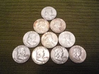 Lot of 10 Franklin Half Dollars 90% Silver $5 Face, actual coins shown FREE SHIP