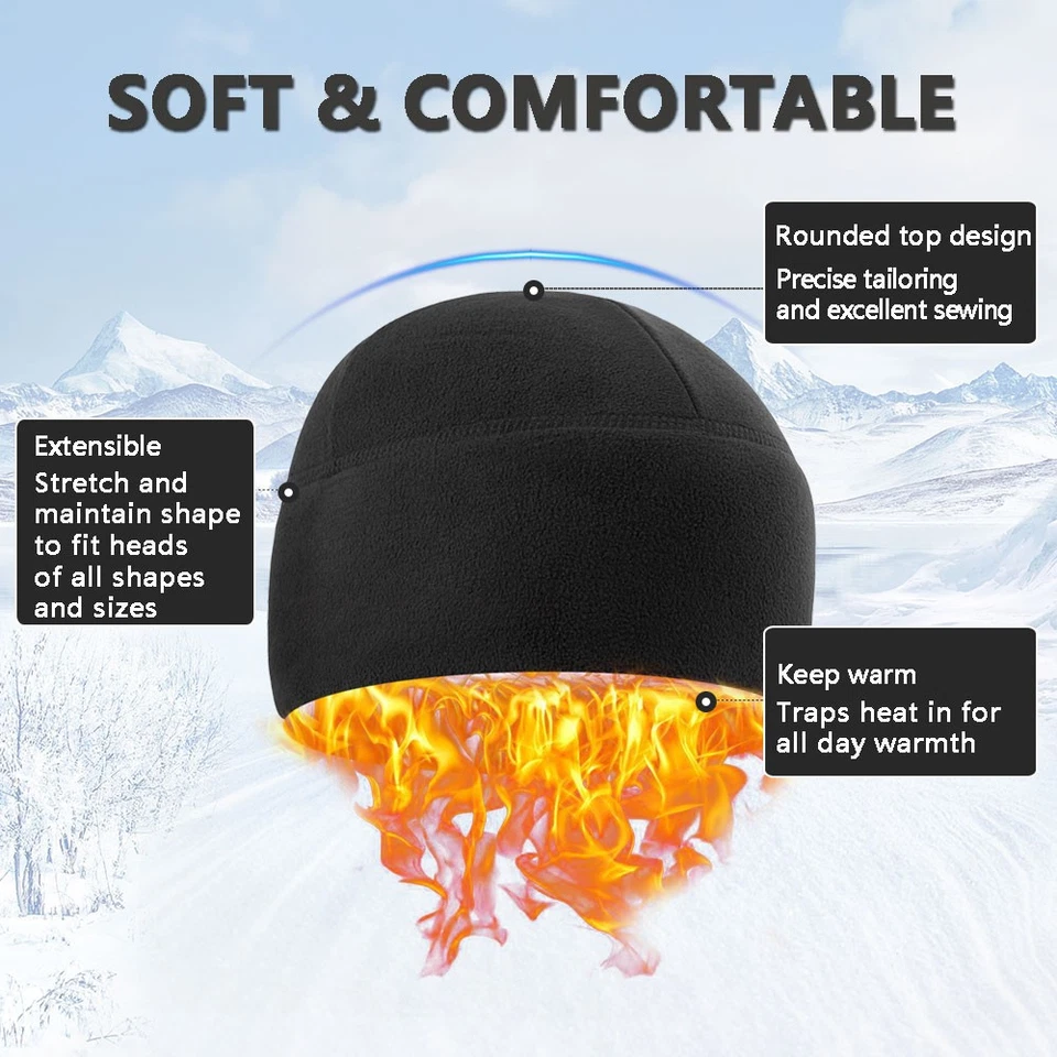 Boné térmico de inverno militar tático caveira lã quente gorro de esqui à prova de vento - Imagem 4 de 4