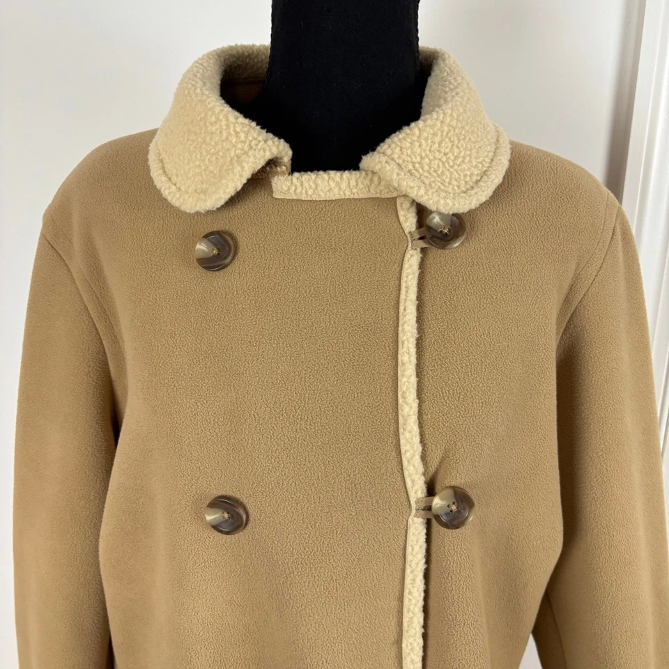 Lands' End Women's Fleece Sherpa Trim Double Breasted Coat Jacket Petite XL 18 - Image 2 of 4
