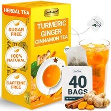 40 Turmeric Ginger Cinnamon Tea Bags, 100 Natural Ingredients Herbal Tea, Tu...