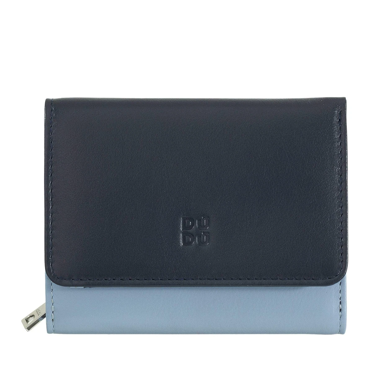 Portafoglio Donna In Vera Pelle Morbida Con Protezione RFID - Piccolo, Con Portamonete E Portachiavi - Azzurro Vintage - Jalach - 3