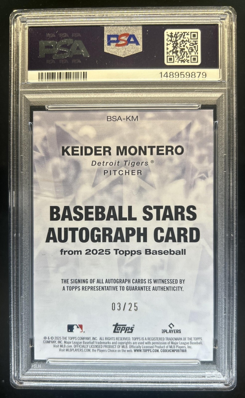 2025 Topps Keider Montero Baseball Stars Auto RC Orange #/25 Tigers PSA 10 view 2