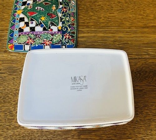 Vtg 1980’s Mikasa Trinket Box Colorful Christmas Tree Japan Porcelain EUC - Picture 8 of 9