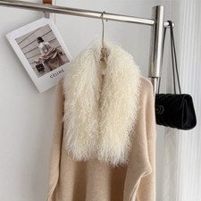 100 Genuine Mongolian Lamb Fur Scarf /fur Collar/ Fur Wrap /beige Women apos