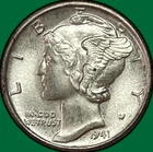 1941 Mercury Dime Brilliant Uncirculated BU Coin #34617