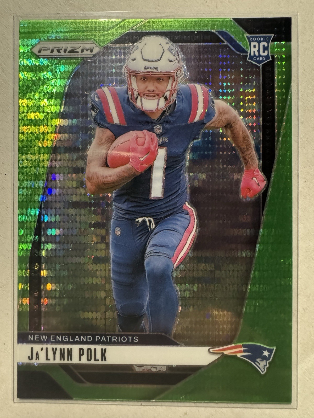 2024 Panini Prizm Ja'Lynn Polk #339 Neon Green Pulsar Rookie RC Patriots