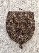 Vintage Beaded Evening Bag Black Floral Kiss Lock Purse Art Deco Style